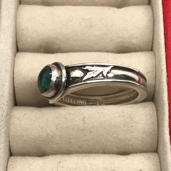 Upcycled Sterling Silver Ring with Blue Green Tourmaline, Size 7 - Picture 6 of 11